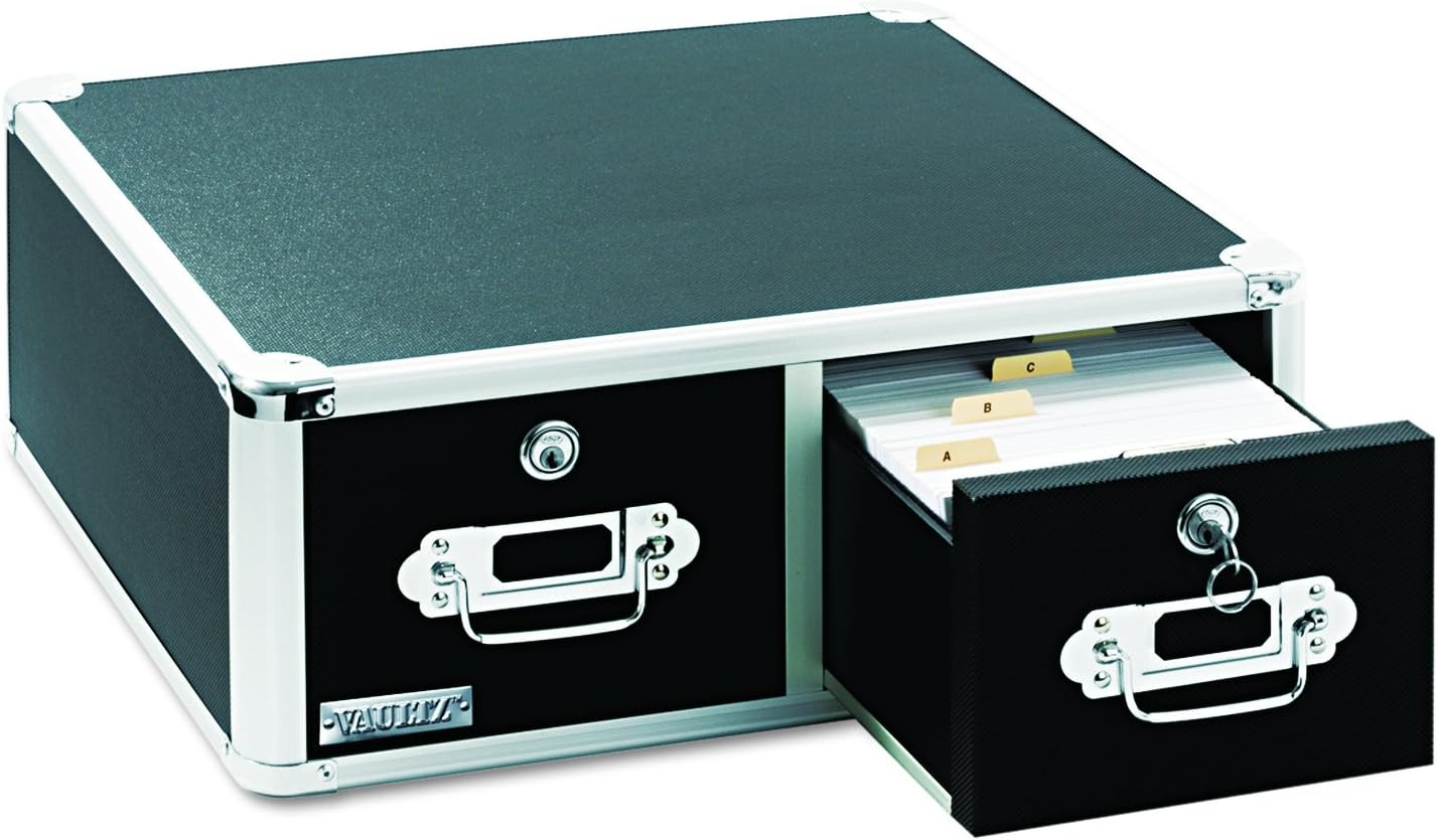 Vaultz Locking 4 x 6 Index Card Cabinet, Double Drawer, Black (VZ01395) Pack of 2