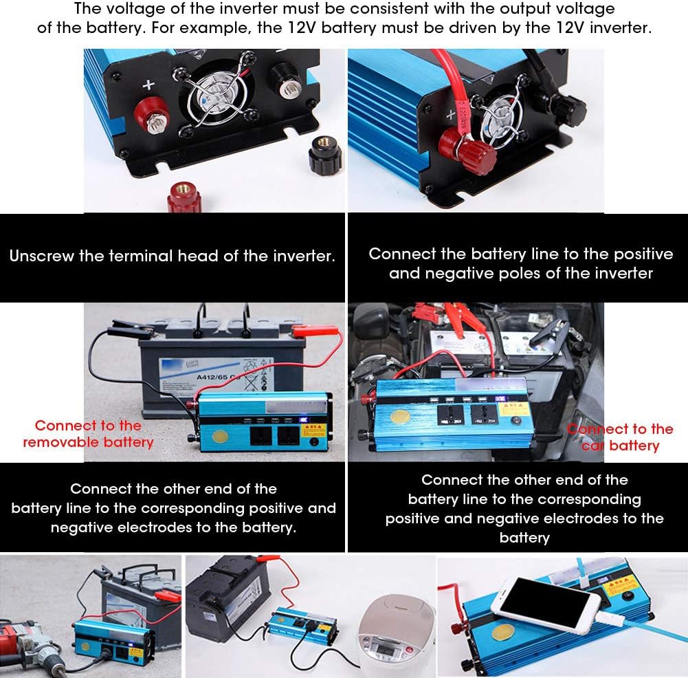 Car Power Inverter Converter, 1000W 12V to DC/AC 220V Power Modified Sine Wave Car Inverter with 4 USB Port, Dual Plug, Digital Display