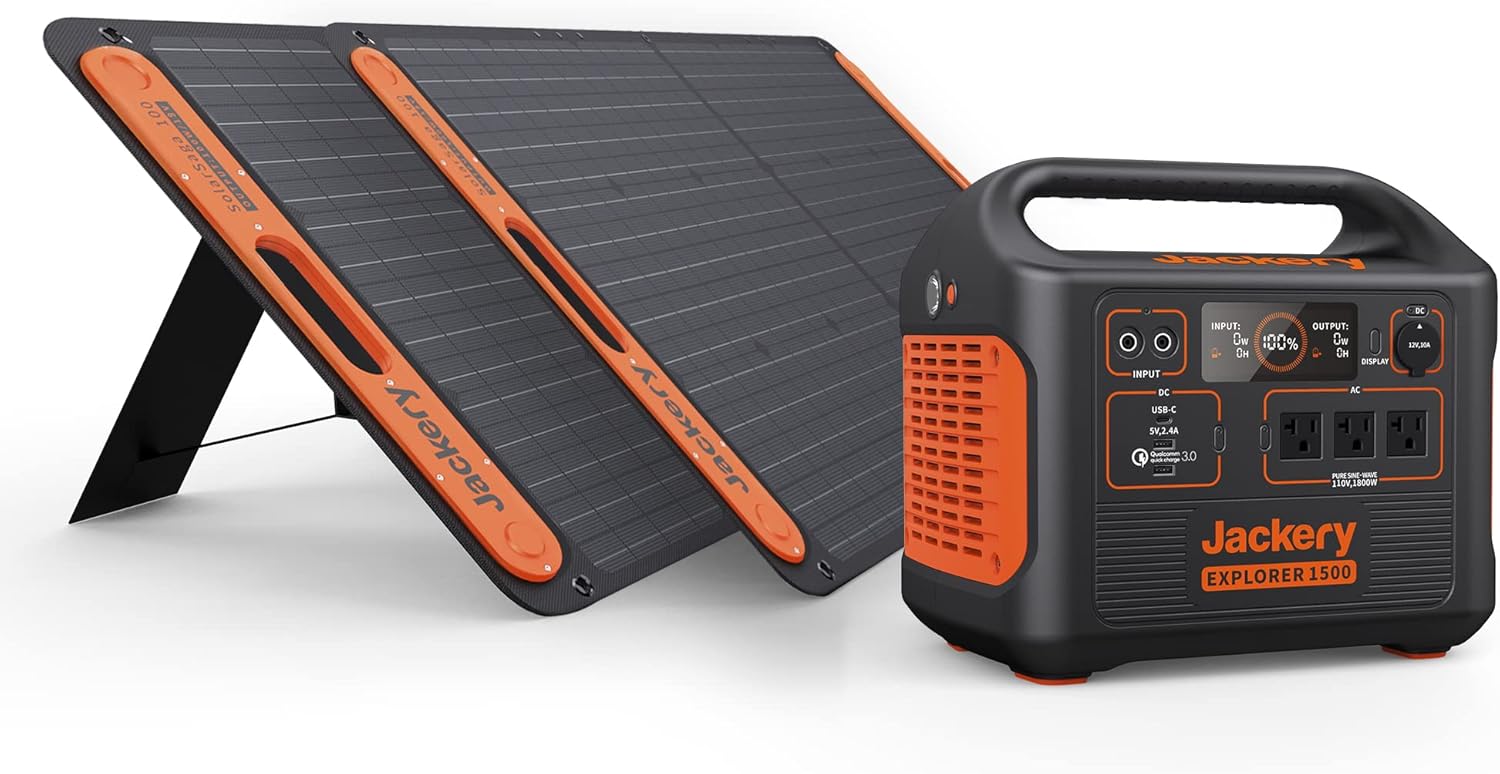 Jackery Solar Generator 1500, Explorer 1500 and 2 xSolarSaga 100X Solar Panel with 3x110V/1800W AC Outlets, Solar Mobile Lithium Battery Pack for Outdoor RV/Van Camping, Overlanding&hellip;