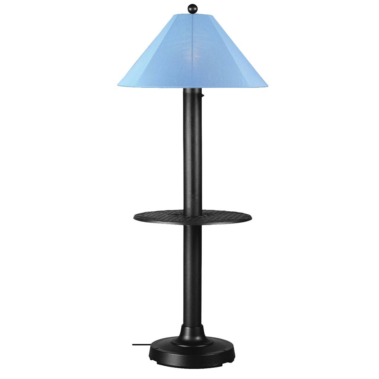 Patio Living Catalina Floor Table Lamp 39690 with 3x22 Black Body and Sky Blue Sunbrella Shade Fabric
