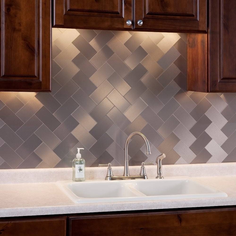 Aspect Metal 3x6 Long Grain Stainless Backsplash Kit