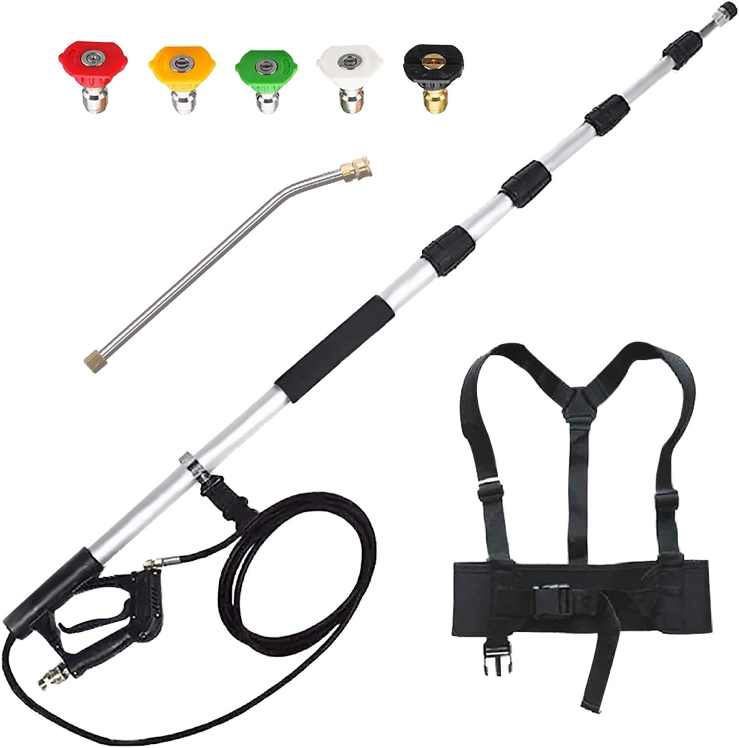jOYjOB Pressure Washer Extension Wand with Harness and Gutter Cleaner Attachment Commercial Grade 4000psi Telescoping Power Washer Wand