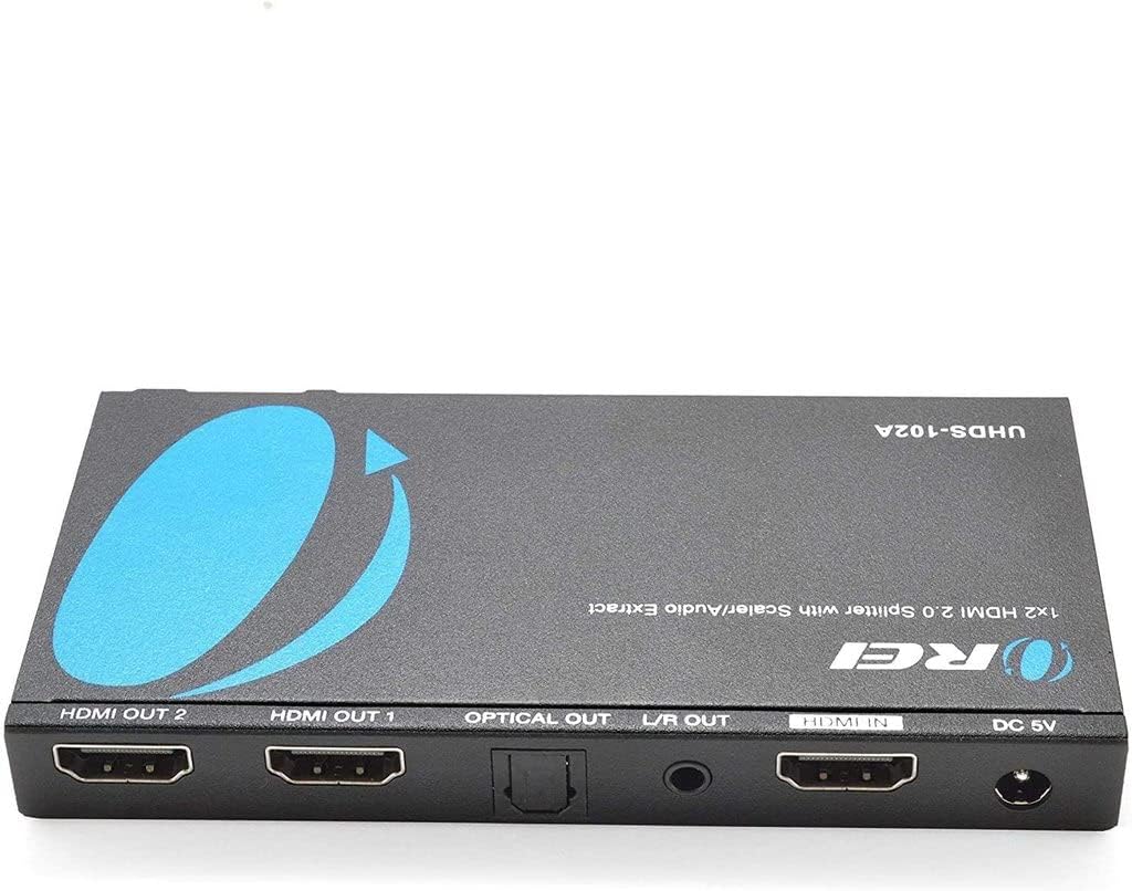 Orei 1x2 2.0 HDMI Splitter with Scaler Audio Extractor 2 Ports with Full Ultra HDCP 2.4K at 60Hz & 3D Supports EDID Control - UHDS-102A