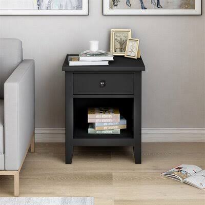 Brunell 1 - Drawer Solid Wood Nightstand in Black Three Posts