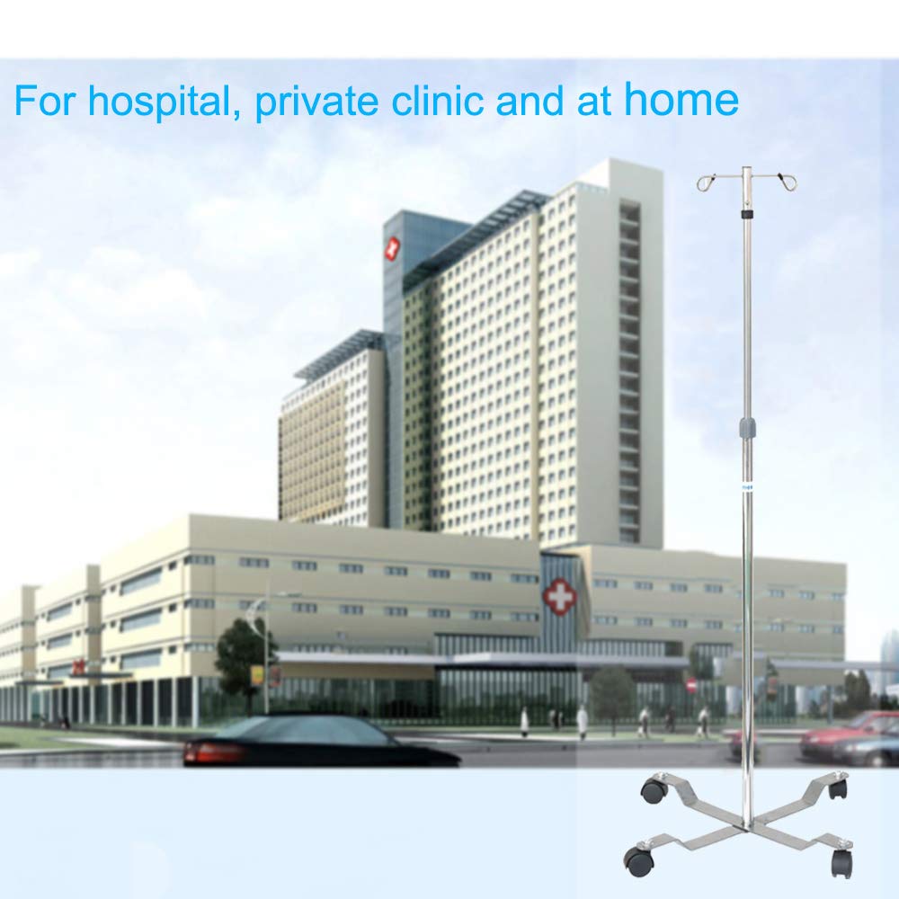 Konmee IV Poles IV Stands 2 Hook 4 Legs Portable Rolling with Stainless Steel Adjustable Height Pack of 2