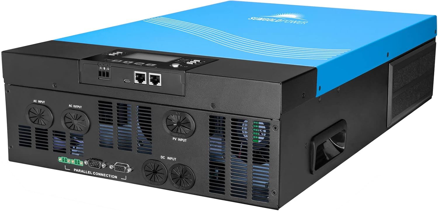 TP6048 6000W 48Vdc Hybrid Solar Inverter Input 240V Split Phase Output 120/240V Pure Sine Wave MPPT Max 120A Solar Charger and 120A AC Charger (Grid Feedback & Batteryless) Made by SUNGOLDPOWER