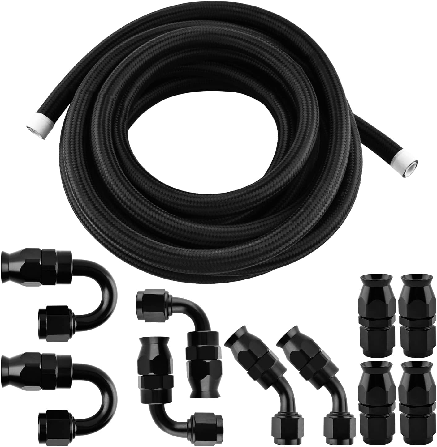 8AN PTFE E85 Hose Braided Fuel Injection Line Fitting Kit AN8 16FT Stainless Steel (Hose ID: 0.394inch) Pack of 2