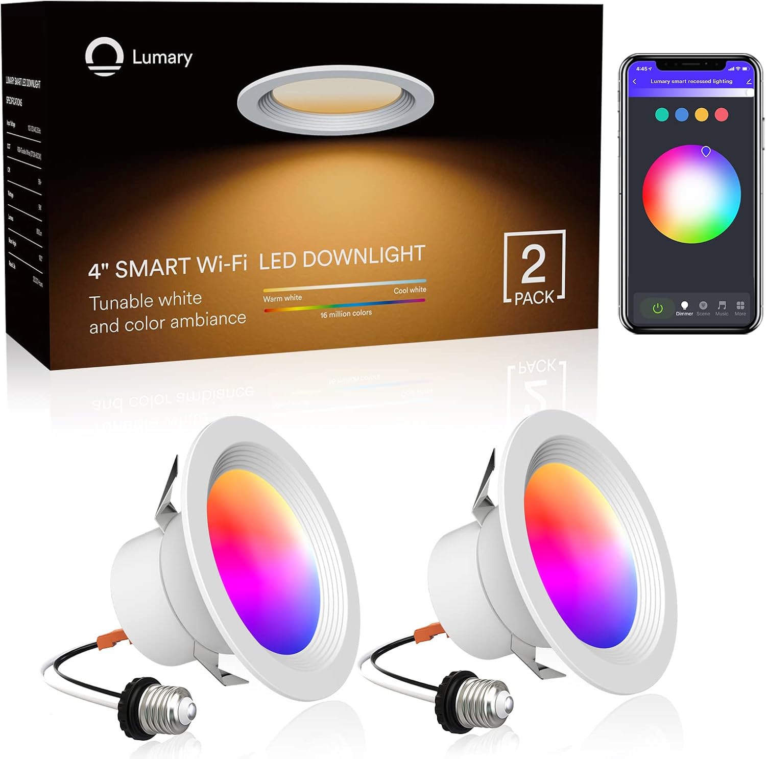 Lumary Smart 5/6 Inch LED Surface Mount Lights LED Disk Light Flush Mount CRI90, RGBWW Dimmable,Recessed Retrofit Ceiling Lights, LED Low Profile Recessed Work with Alexa/Google Assistant-ETL Listed