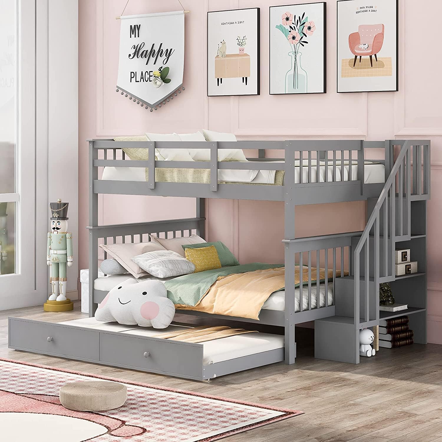 COODENKEY Twin Over Twin Low Bunk Bed with Ladder & Safety Guardrails,Solid Pine Wood Bedframe,Space Saving,No Box Spring Needed,BunkBed for Toddler,Kids Bedroom,79.2