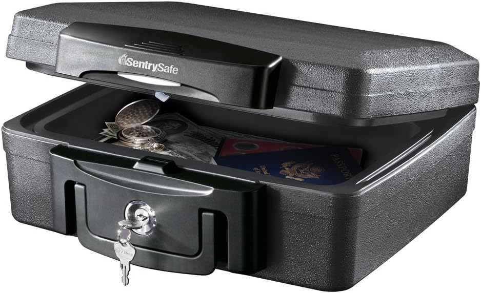 SentrySafe H0100 Fireproof Waterproof Box with Key Lock, 0.17 Cubic Feet, Black