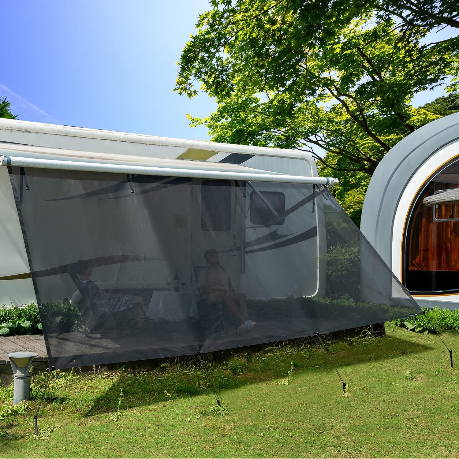 Dulepax RV Awning Shade 8'X10'3'' |Comper Awning use Black Knife Coated Mesh Screen with Complete Accessories |RV Awning Screen Blocks About 86% of UV | 3 Years Warranty