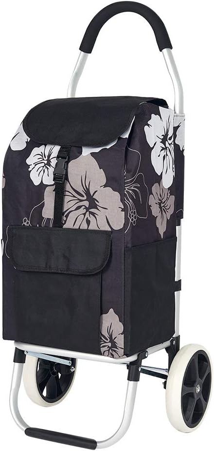 Totolot Folding Shopping Cart with Large Wheels, Grocery Shopping Cart with Removable Bag, 8'' Extra Wheels, Black.