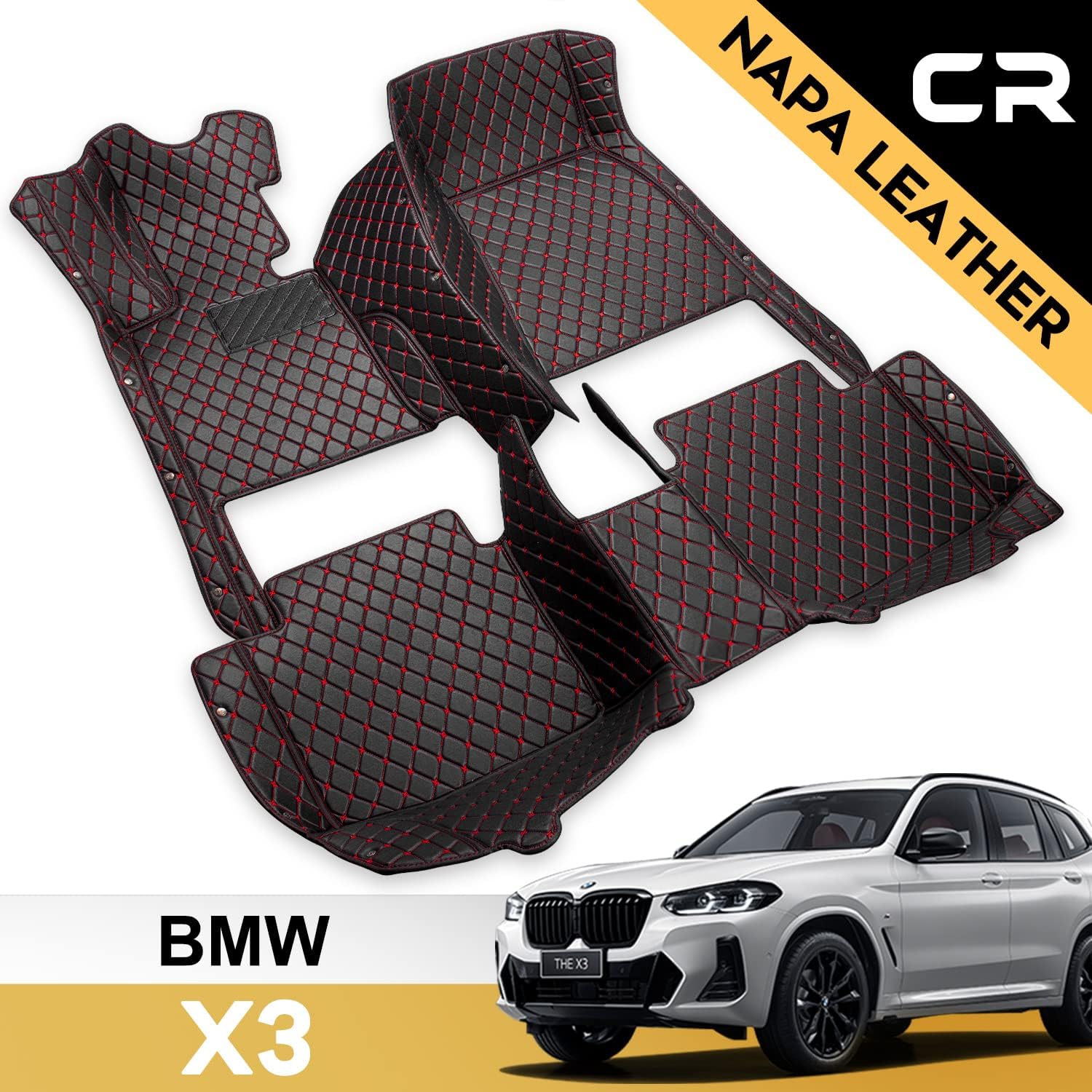 Castlerock Leather Car Floor Mats for BMW X3 2017 2018 2019 2020 2021 2022 Custom Fit (1st & 2nd Row Black)