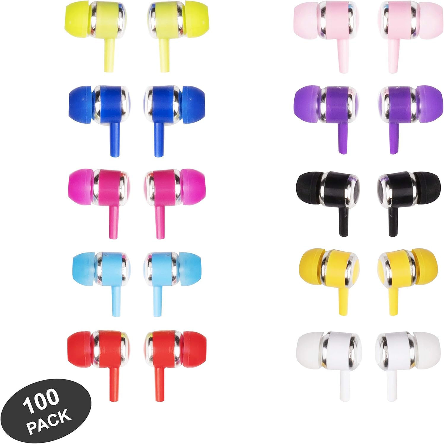 JustJamz Marbles Colorful Earbud Headphones in Bulk 3.5mm Earbuds for Kids and Adults Assorted Colors (100 Packs)