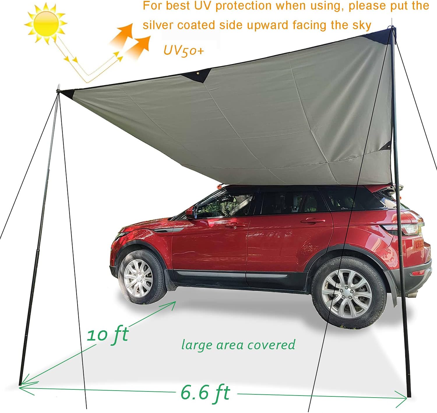 Car Awning Camping Tarp SUV Awning RV Awning Camping Tent Mat Sun Shelter Tarp Poles Rooftop Tent Retractable Awning Sunshade