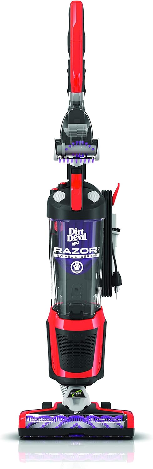 Dirt Devil Razor Pet Bagless Multi Floor Corded Upright Vacuum Cleaner with Swivel Steering, UD70355B, Red