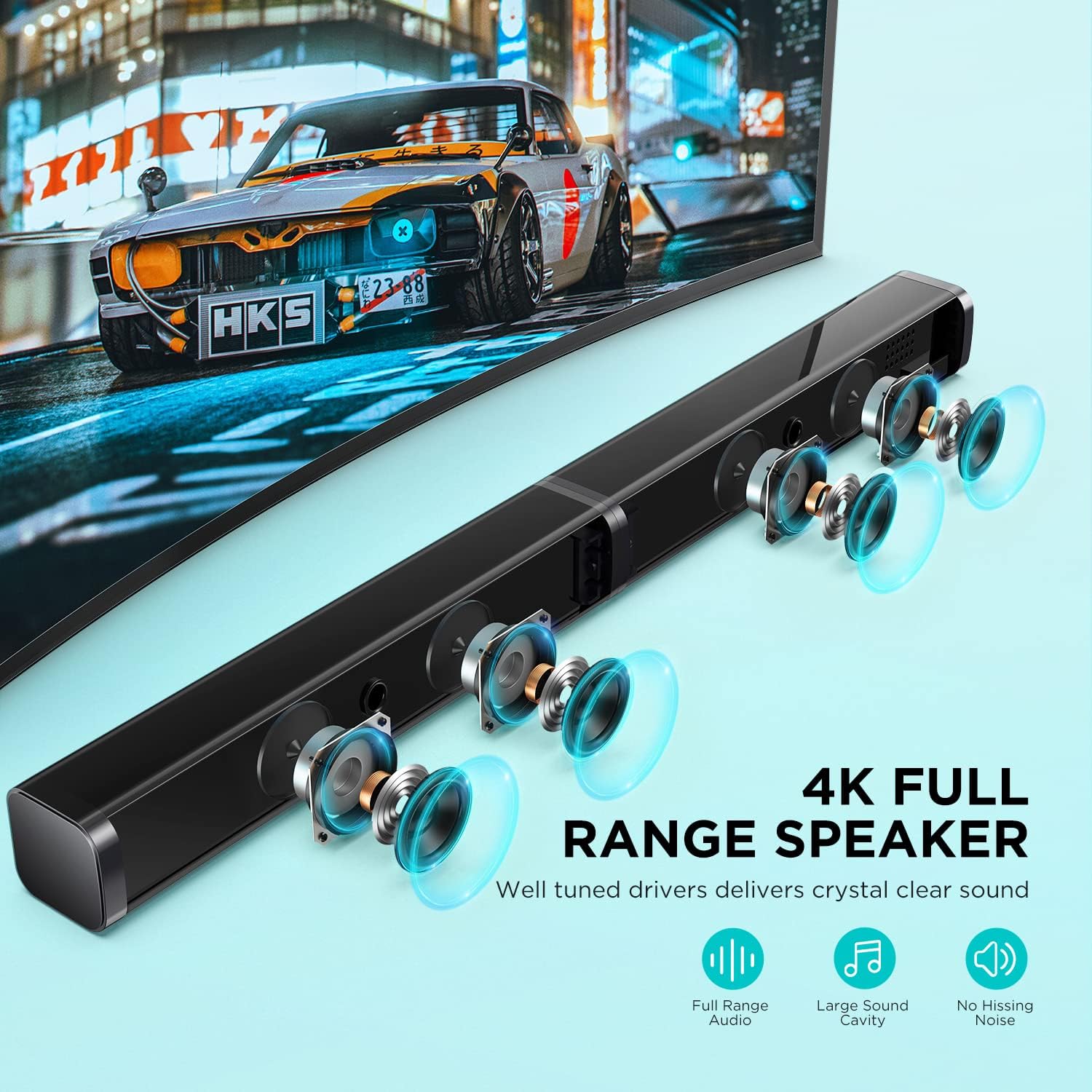 XZJX Direct 2.1 Channel TV Sound Bar with Subwoofer,100W Bars for TV, LED Display Off, 110dB, 5 EQ Modes, Bass Adjustable Surround Sound, Outdoor Bar, 4K & HD Optical/AUX/USB Connection | Black