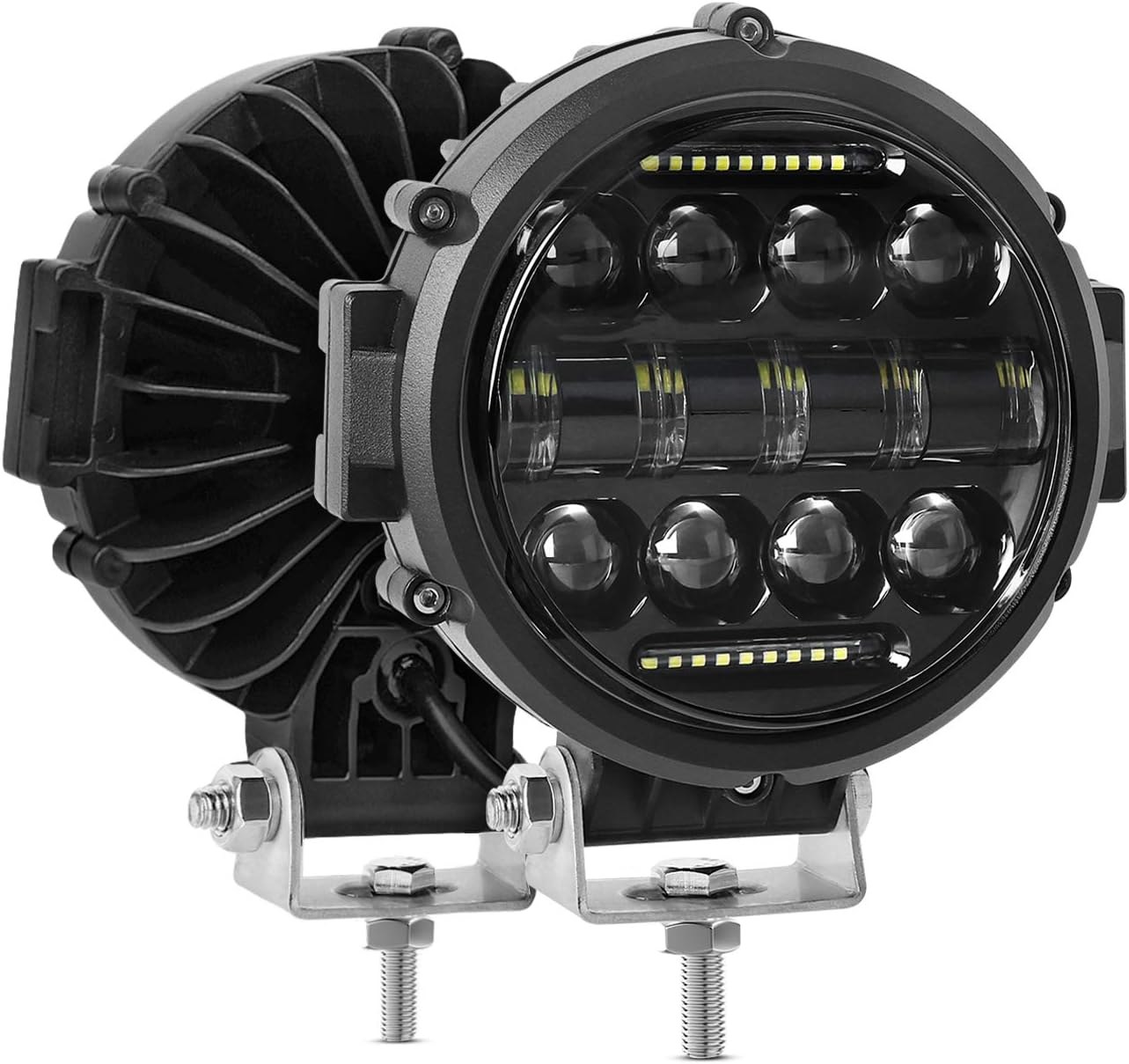 Round LED Work Light, AAIWA 60W Flood Spot Combo Beam LED Light Bar with Daytime Running Light, 2PCS Off Road Driving Lights for Truck Pickup SUV ATV UTV Pack of 2