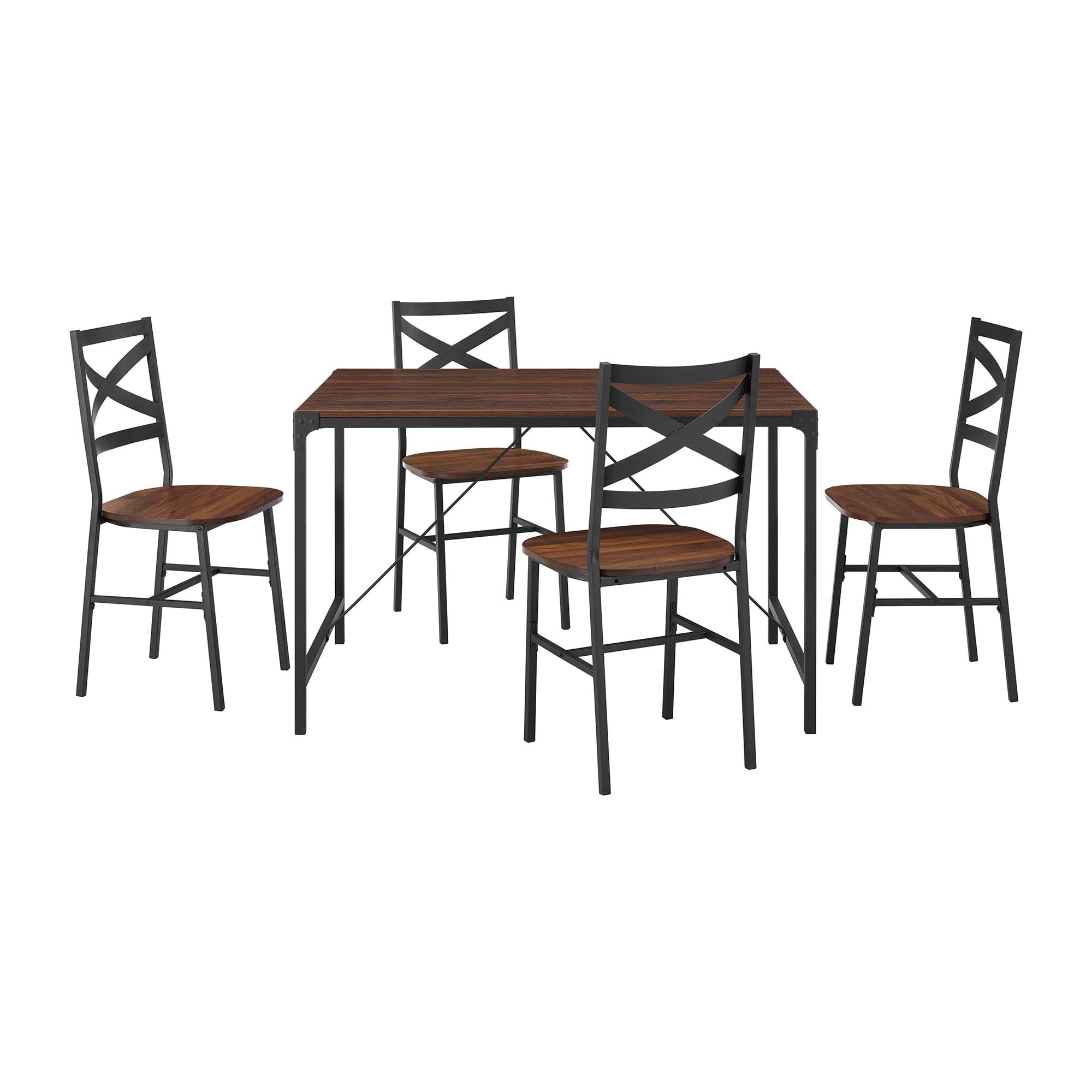 Walker Edison 5 Piece Angle Iron Dining Set x Back Chairs Dark Walnut