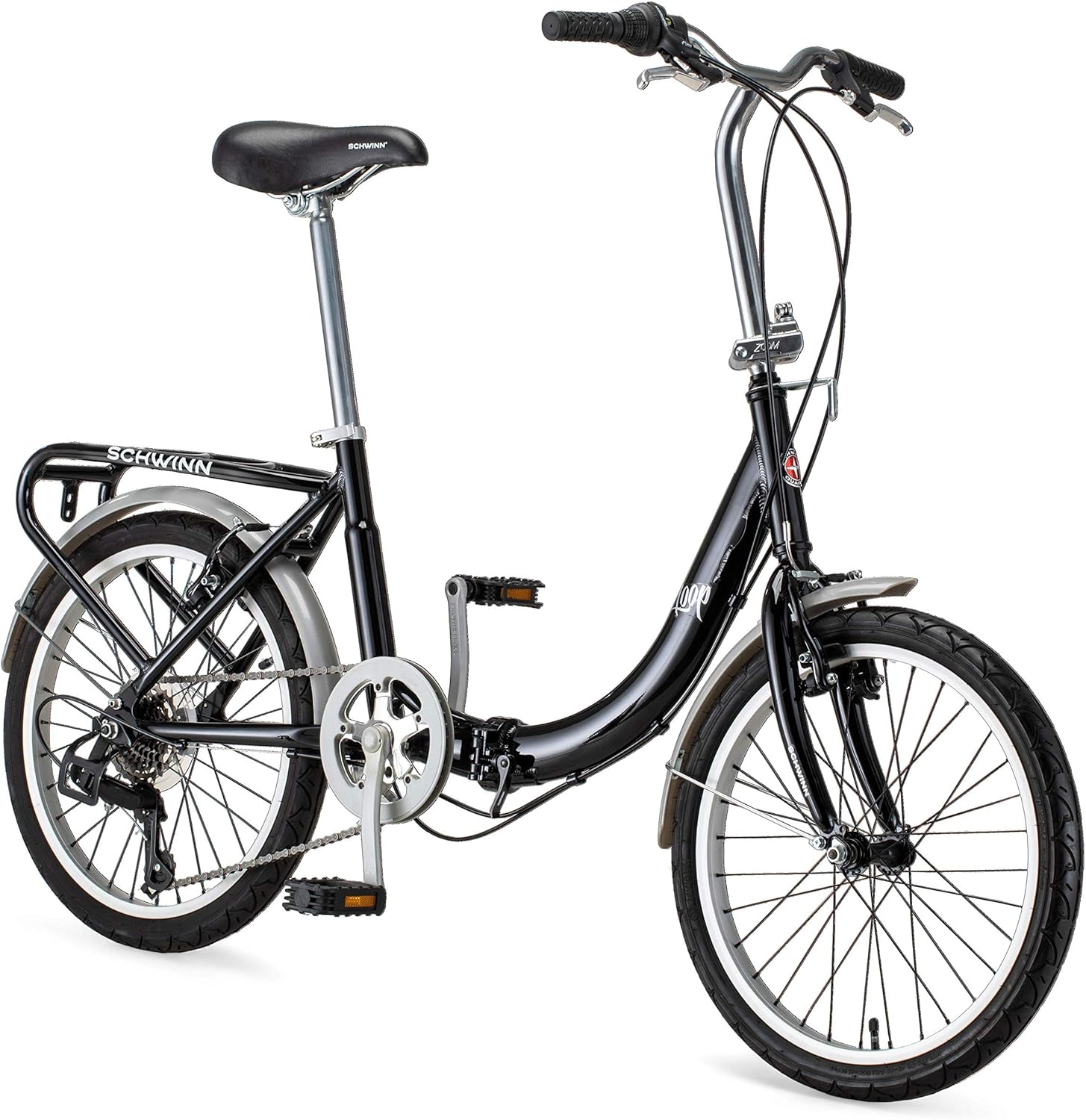 Schwinn Loop Adult Folding Bike, 20-inch Wheels, 7-Speed Drivetrain, Rear Carry Rack, Carrying Bag, Multiple Colors