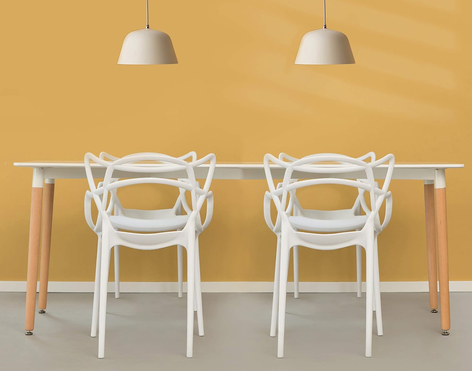 Bold Tones Mid-Century Modern Style Stackable Plastic Molded Arm Chair with Entangled Open Back, Set of 4 White