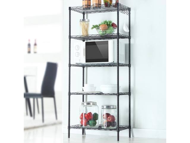 Black 5-Tier Layer Shelf Adjustable Wire Metal Shelving Rack High Quality Garage 21.25x22 x 11.42x22 x 59.06x22 13027917