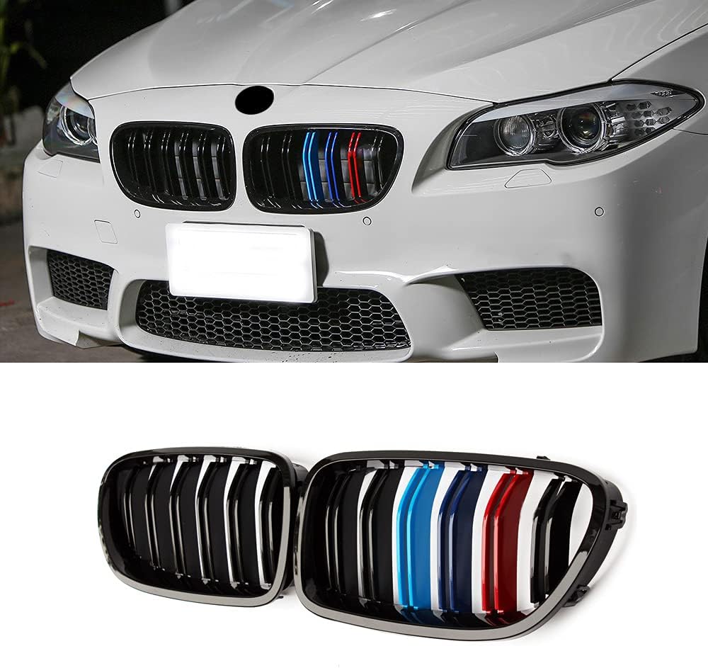 LDG F10 Kidney Grill Replacement for 2010-2016 BMW 5 Series F10 F11 M5 F10, ABS Gloss Black Grille, 2pcs set (Single Slat-Gloss Black) Pack of 2