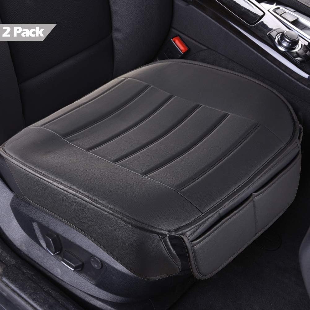 Car Seat Covers 2 Pack, Edge Wrapping Car Front Seat Covers Pad Mat for Auto Supplies Office Chair with PU Leather (Beige)