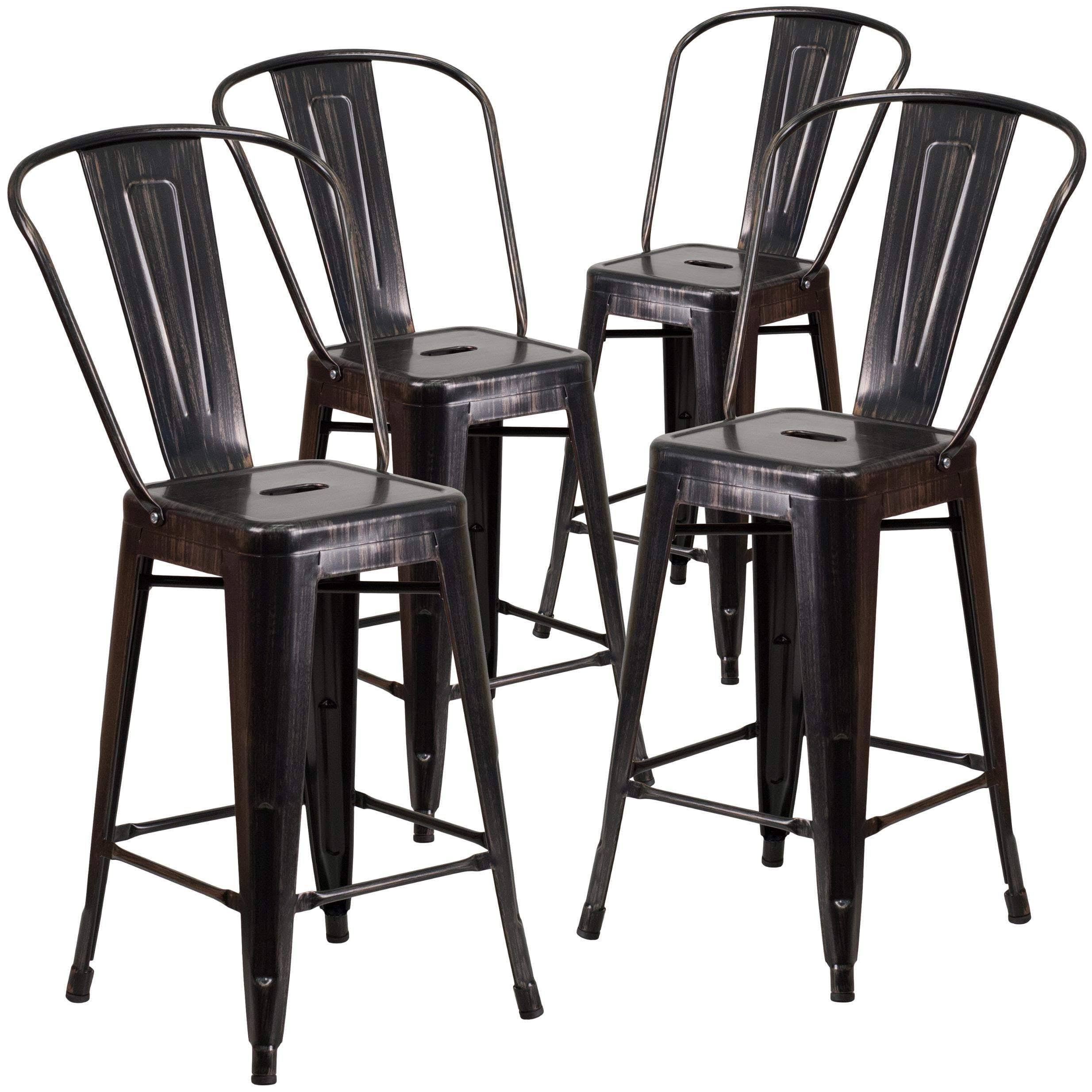 Flash Furniture 4 Pk. 24&& High Black Metal Indoor-Outdoor Counter Height Stool with Back