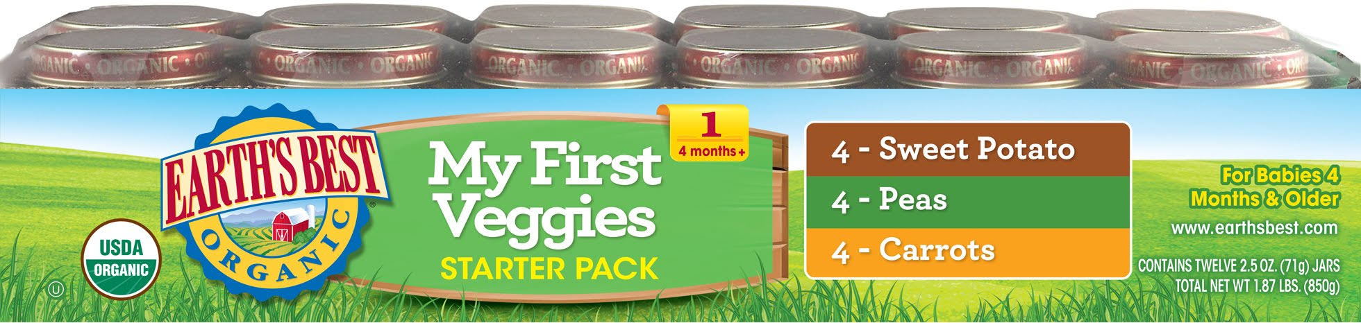 Earth's Best Organic Stage 1 My First Veggies Variety Pack 12 Count Baby Food