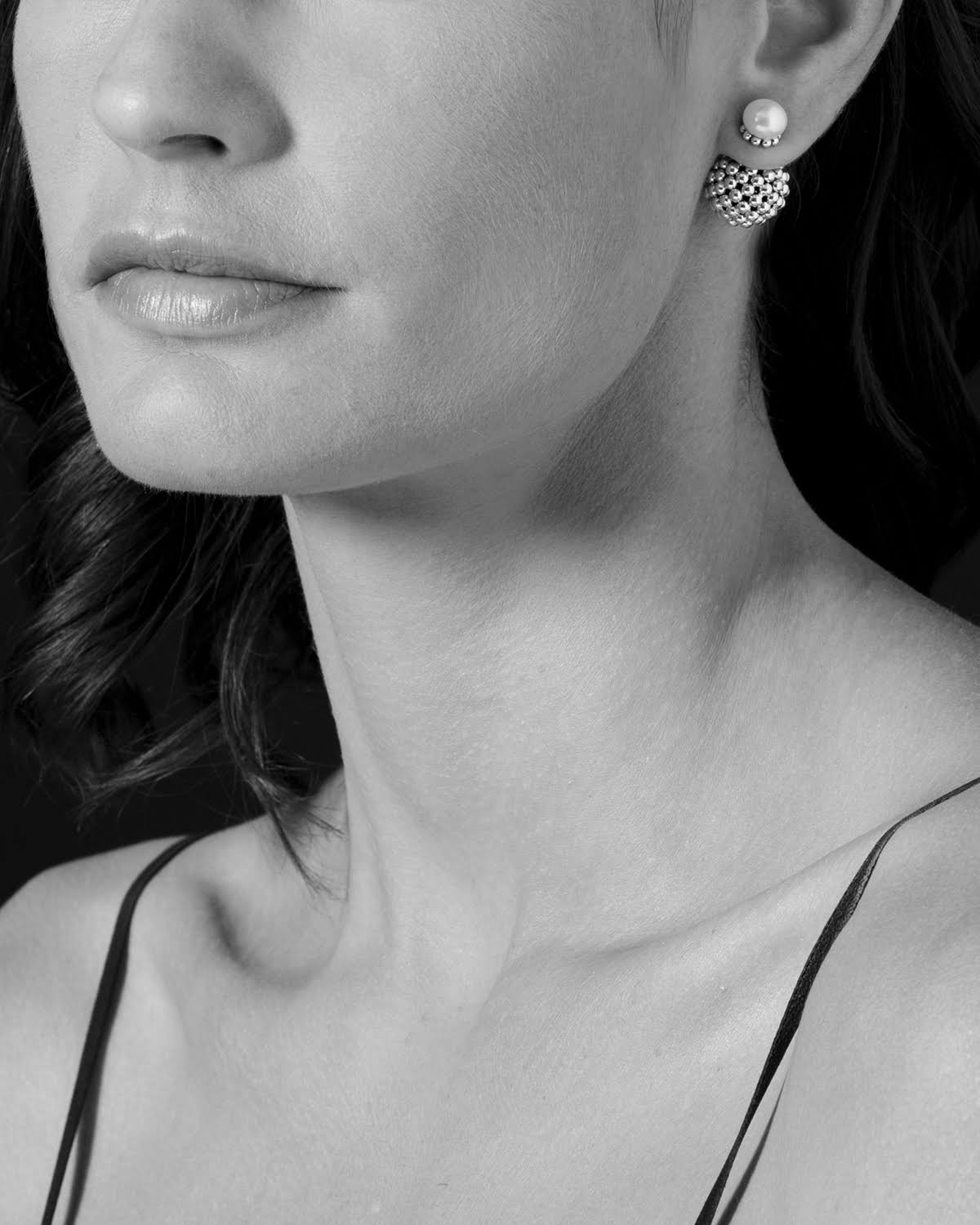 Lagos Sterling Silver Signature Caviar Cultured Freshwater Pearl Front-Back Earrings