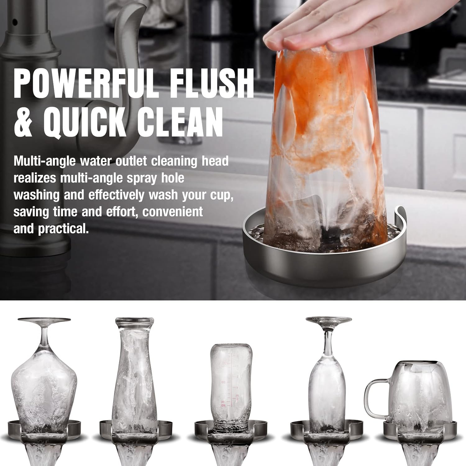 Qomolangma Metal Glass Rinser for Kitchen Sink, Bottle Washer, Bar Glass Rinser, Kitchen Sinks Accessories, Stainless Steel, Brushed Nickel