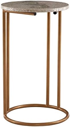 Linon Ansel Capiz Mosaic Seahorse Metal Accent C Table in Gold
