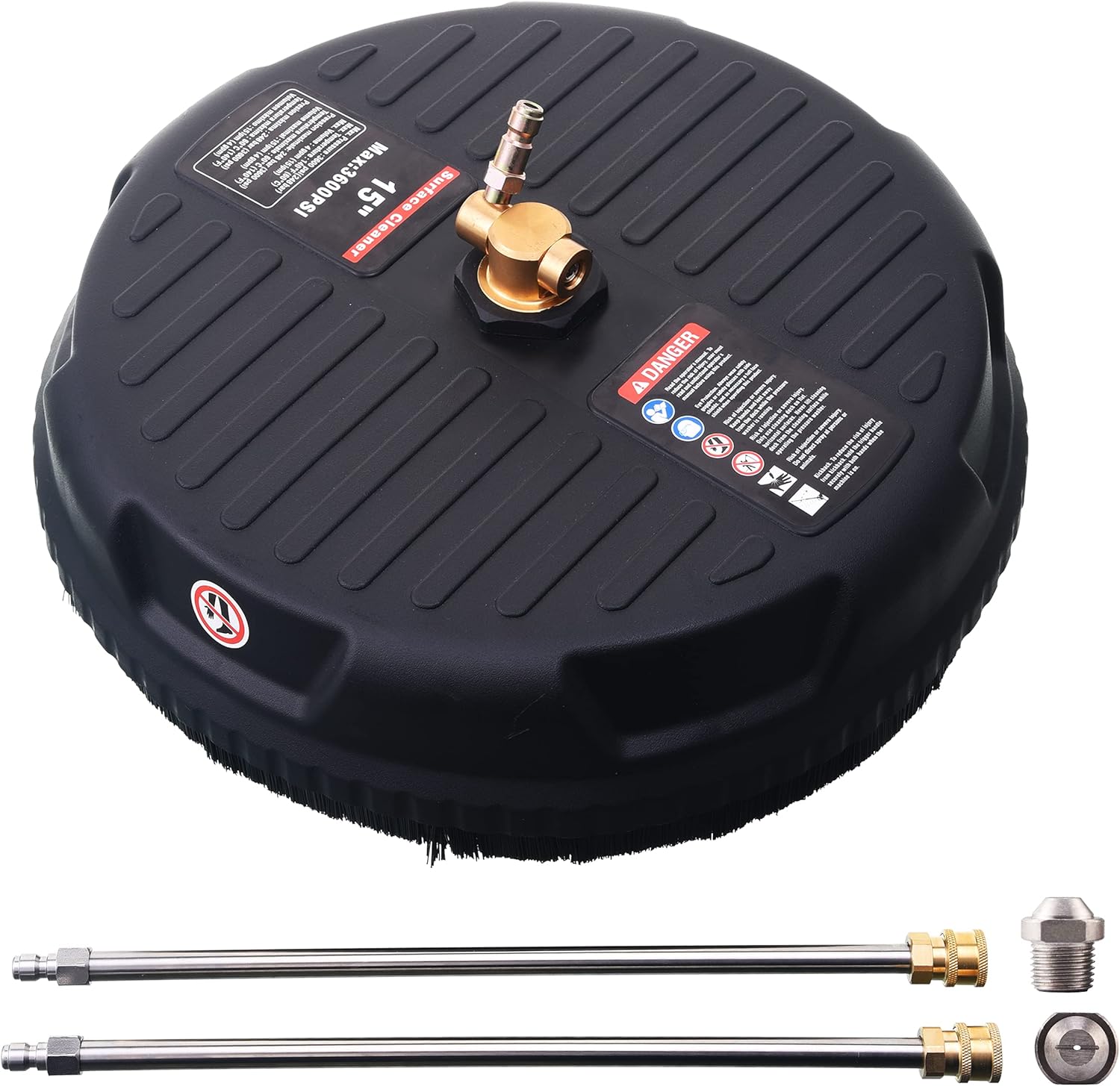 M MINGLE 15 Inch Pressure Washer Surface Cleaner, with 2 Extension Wand and 2 Replacement Nozzle, Attachment for Gas and Electric Power Washer, 3600 PSI Pack of 2