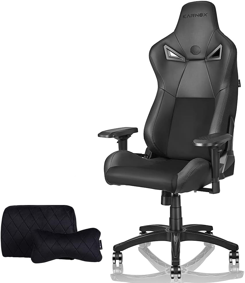 KARNOX BK Gaming Chair Office Chair with 155&ordm; Recline PU&Suede Fabric Racing Chair High Back Chair Executive and Ergonomic Style Swivel Chair with Headrest and Lumbar Support Black