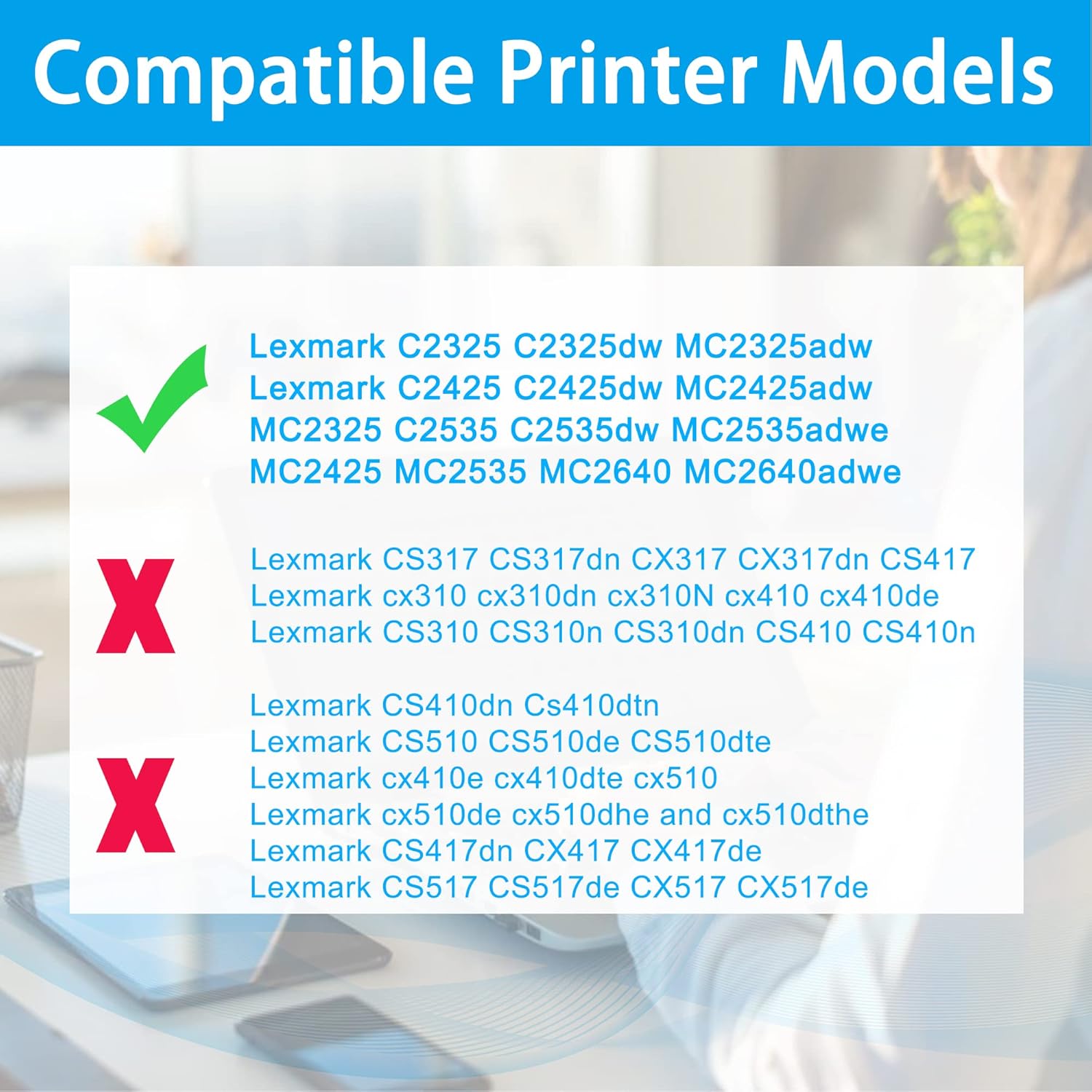 LCL Compatible Toner Cartridge Replacement for Lexmark C2310K0 C2310C0 C2310M0 C2310Y0 C231HK0 C231HC0 C231HM0 C231HY0 C2325 C2425 C2535 MC2325 MC2425 MC2640 MC2535 (4-Pack KCMY)