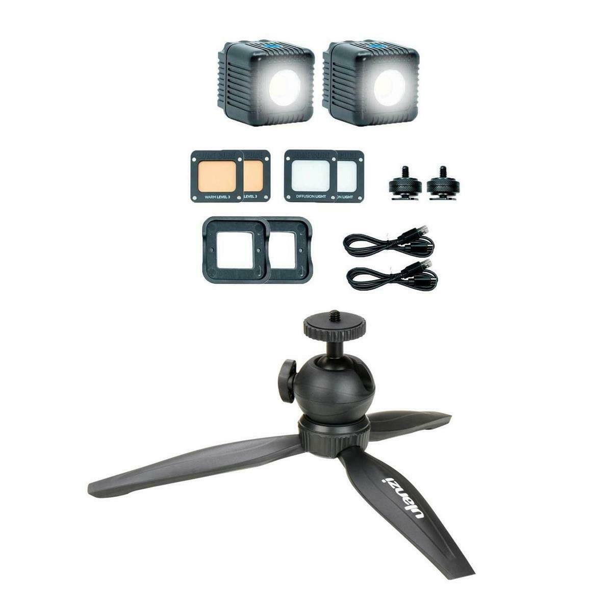 Lume Cube 2.0 Daylight LED Light, Dual Pack - with Ulanzi MT-03 Mini Desktop Tripod, 5.5 lbs Capacity, 5.5x22 Max Height