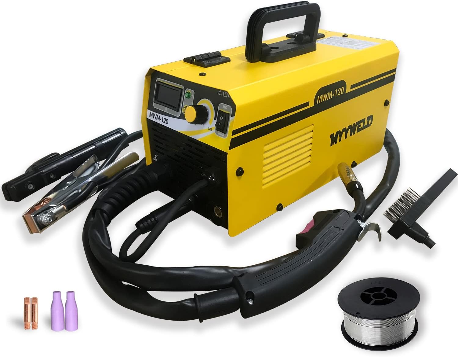 Mig welder, MYYWELD 120A 110V MIG Welding Gasless MIG/Stick Welder 2 in 1 Flux Core Wire Welding Machine No Gas IGBT Inverter