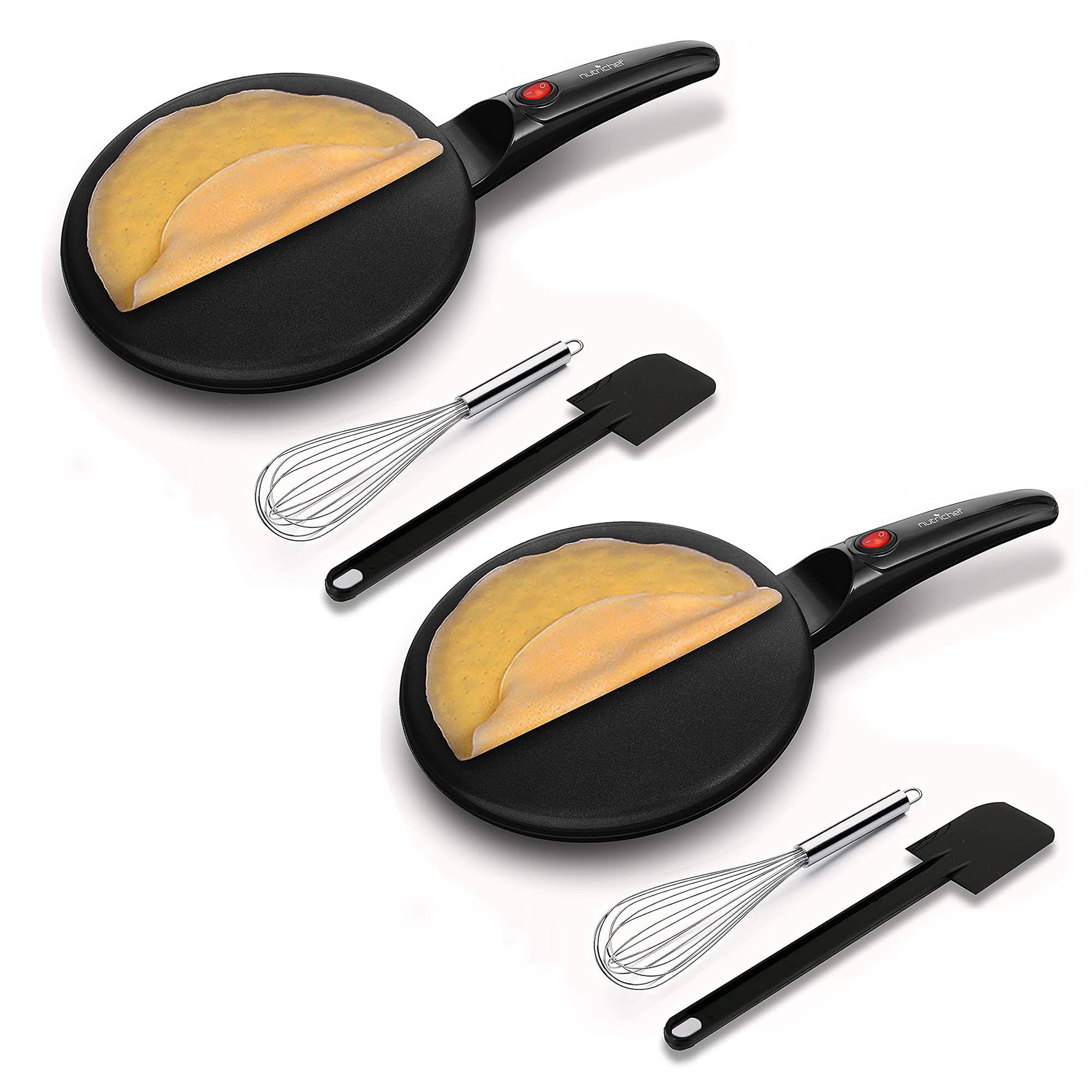 Nutrichef 8inch Electric Nonstick Griddle Crepe Maker Hot Plate Cooktop (2 Pack)