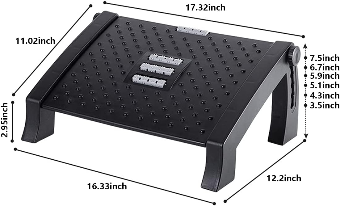 Foot Rest for Under Desk at Work,Ergonomic Under Desk Footrest,Adjustable Foot Rest for 6 Heights, Office Foot Rest Under Desk with Massage Surface for Relieve Leg Pressure, Promote Leg Circulation
