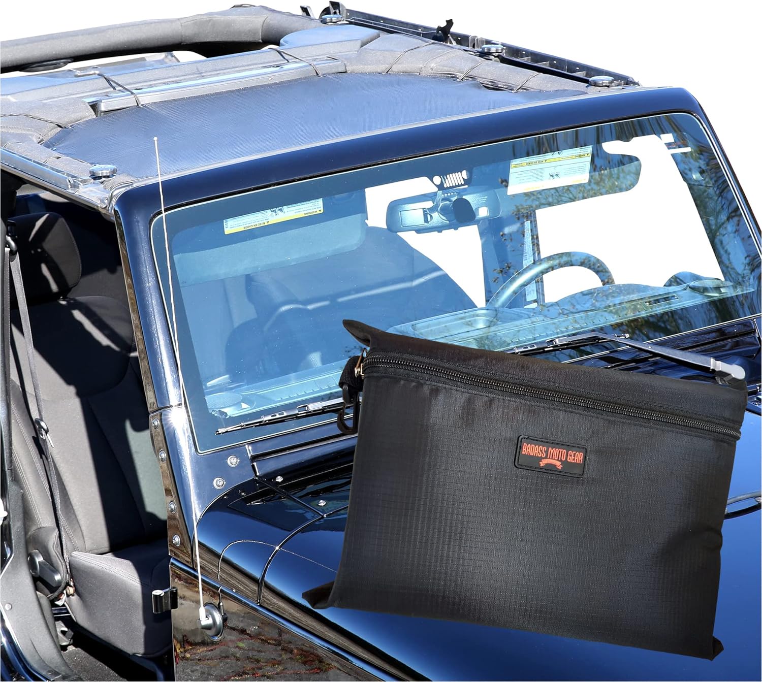 Badass Moto for Jeep Sunshade for Jeep Wrangler Top Mesh. Keeps You Cool. Reduces UV + Wind & Noise. Easy No Tool Install Sun Shade Top for Jeep Lover Gifts Accessories (2007-2018 JK & JKU (Front))