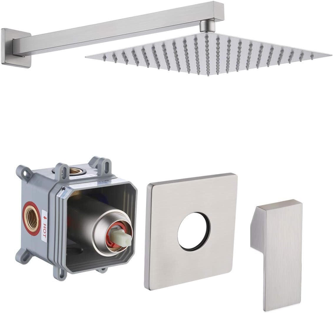 KES Shower Faucets Sets Complete 10 Inch Rain Shower Head Shower Valve and Trim Kit Pressure Balance Shower System Matt Black, XB6215-BK