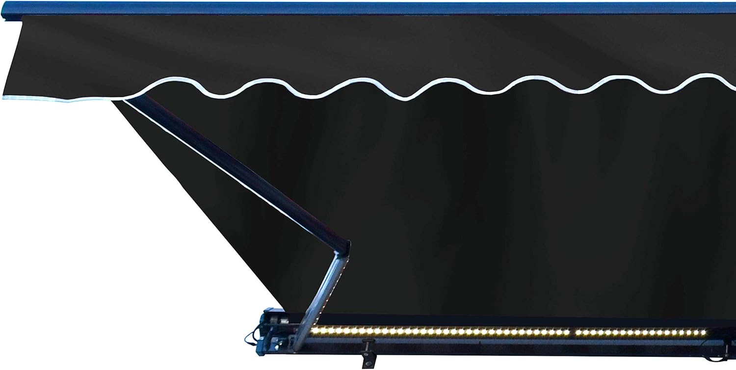 ALEKO Retractable 16x10 Feet Motorized LED Luxury Patio Awning - 100% Polyester Canopy, Cover, Sun Shade, Shelter for Yard, Deck, Balcony - UV Protection &ndash; Blue - AWCL16X10BLUE30