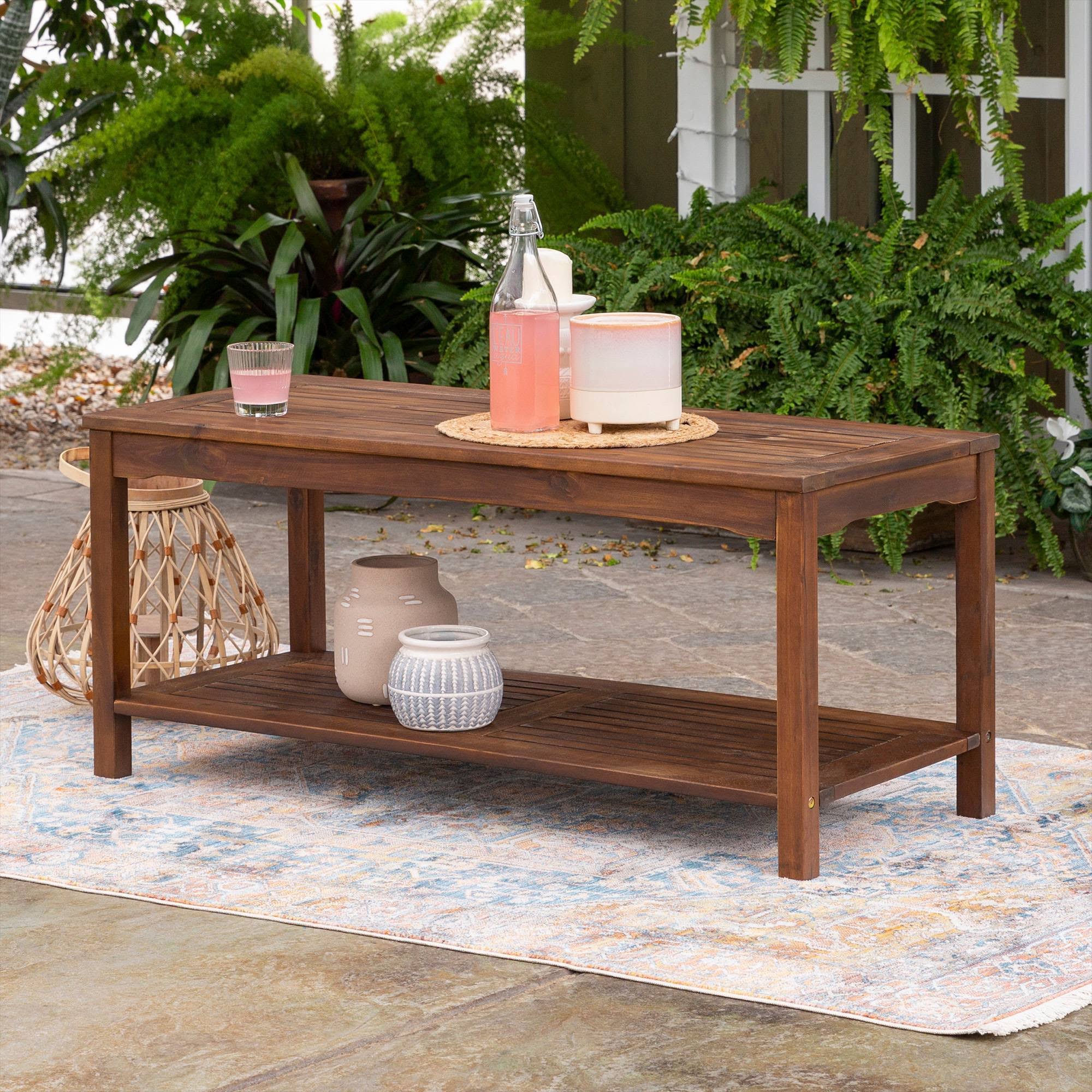 Rectangle Acacia Wood Patio Coffee Table Dark Brown Saracina Home