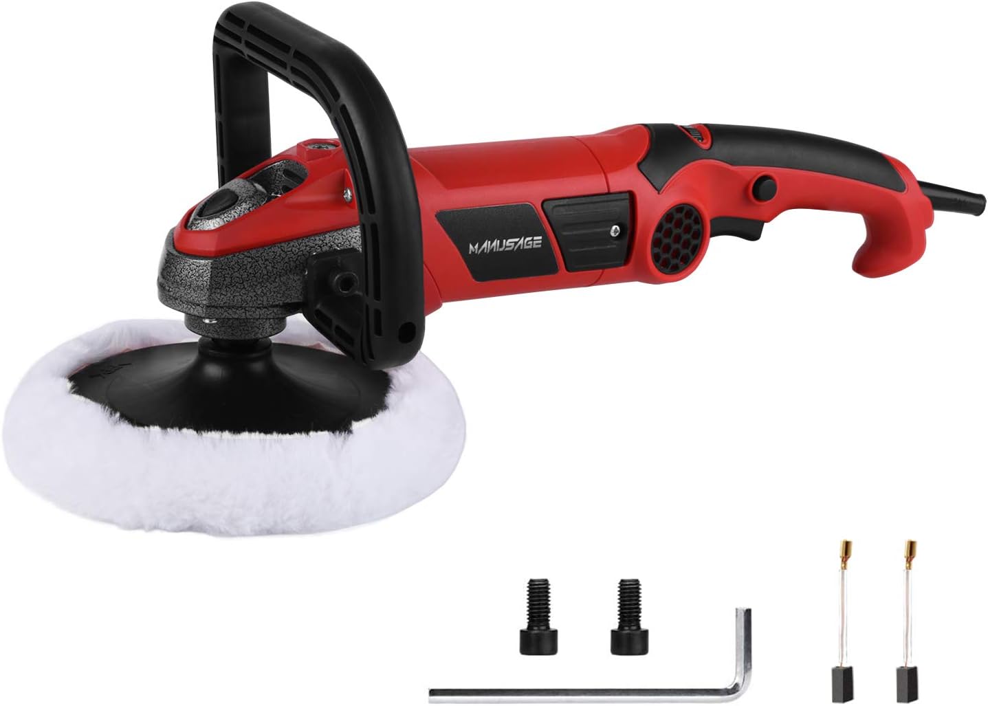 MANUSAGE 7-Inch Rotary Buffer Polisher,10Amp Variable Speed Car Polisher,D Shape Detachable Handle,Wool Polishing Wheel,Ideal for Car/Furniture/Boat/Wood Polishing,Sanding,Waxing & Sealing Glaze Pack of 2