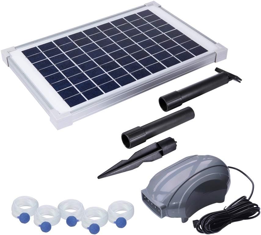 Solariver Solar Pond Aerator, DC Brushless Air Pump, 10 Watt Solar Panel, 5 Air Stones, Sun Powered Oxygenation for Fish Ponds, Aquaculture, Hydroponic, Bubbleponics, Bait Tank