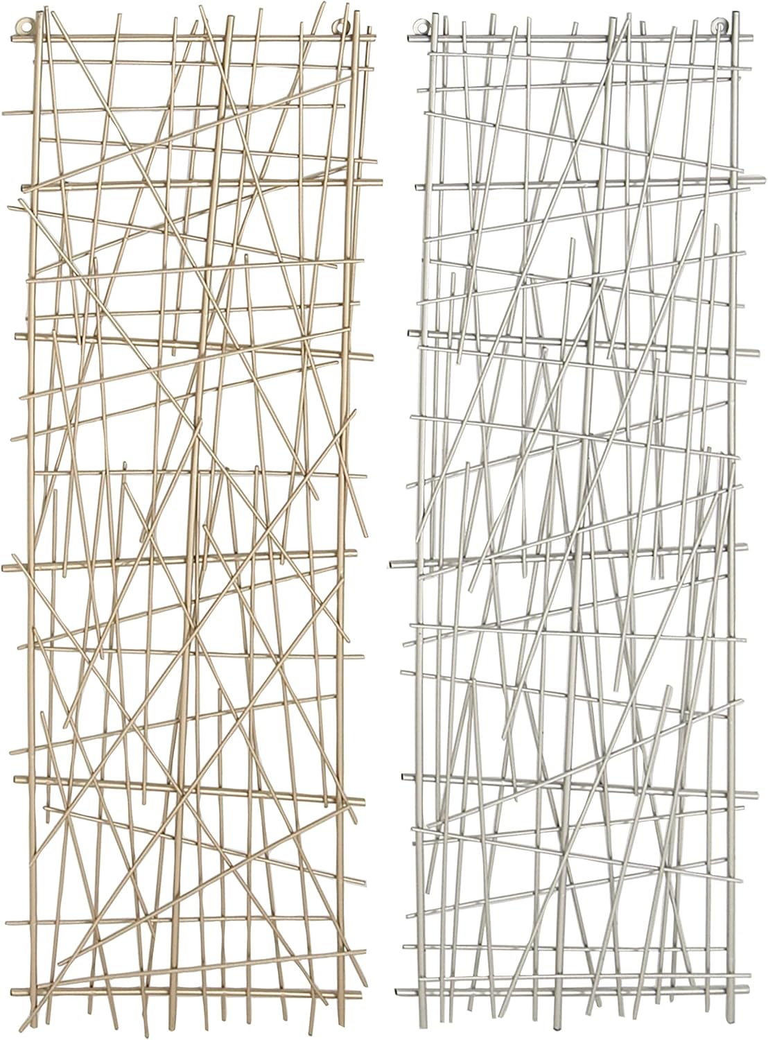 CosmoLiving by Cosmopolitan 77598 Large Rectangular Gold & Silver Crosshatched Abstract Art Metal Wall Decor Panels | Set of 2: 13” x 36” Each