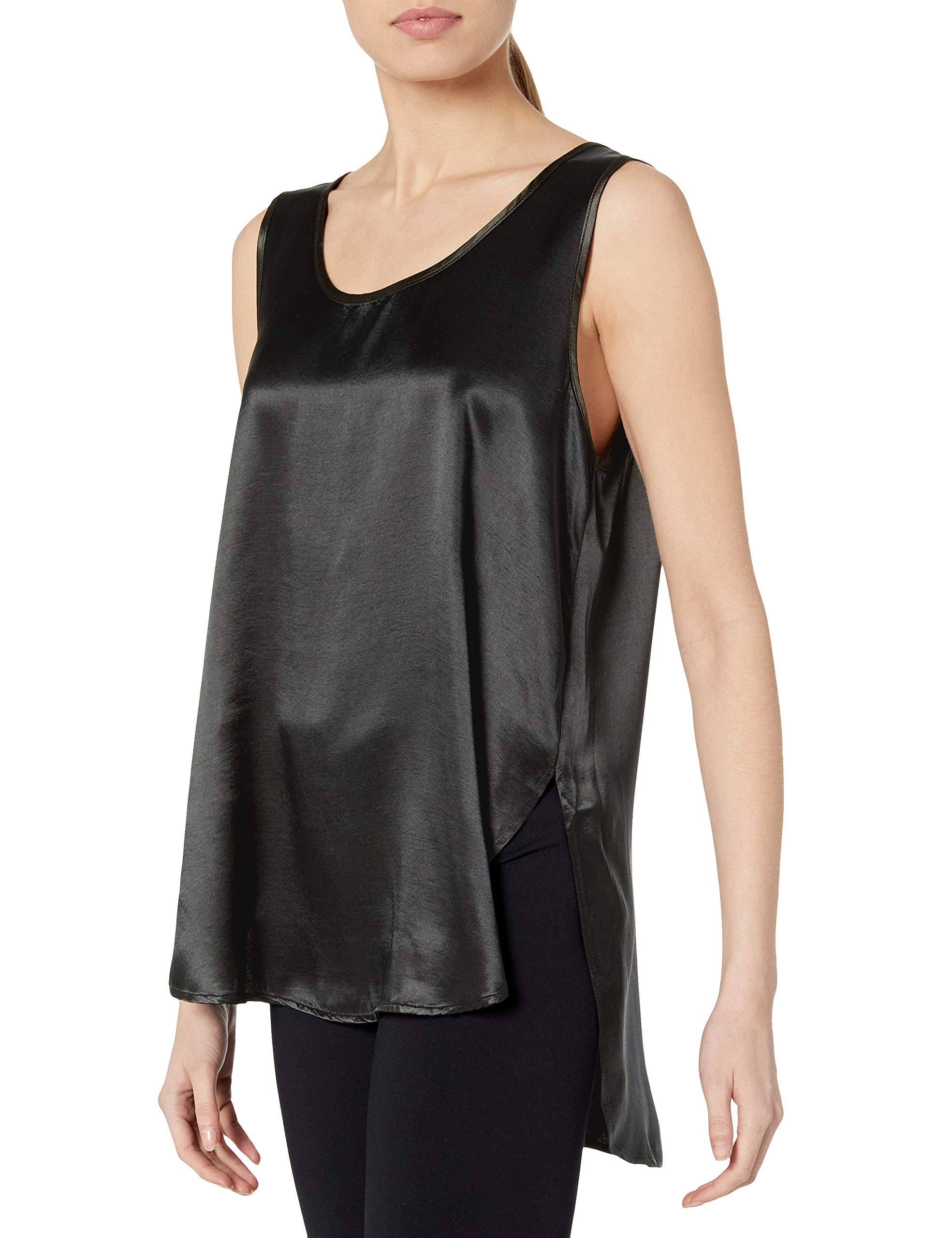 PJ Harlow Jackie Satin High-Low Cami with Side Slits Black