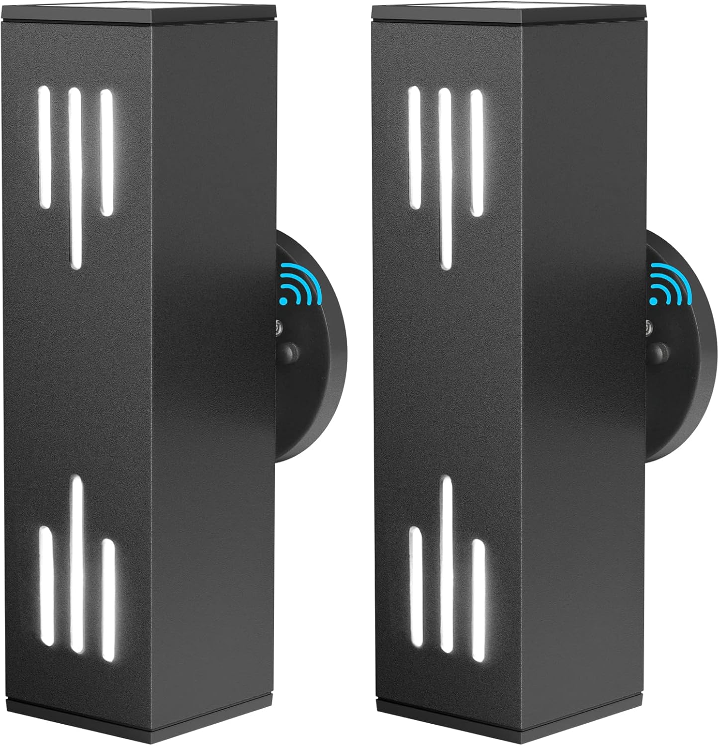 Dusk to Dawn Outdoor Wall Sconces, Square Up Down Sensor Wall Lights, Photocell Porch Lights, Anti-Rust Exterior Waterproof Wall Lantern for Doorway, Garage, Patio, Matte Black, 2 Pack