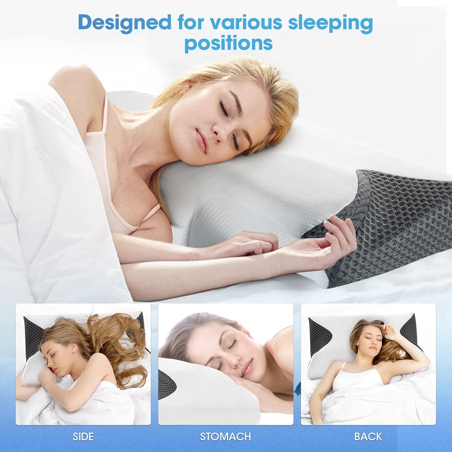 Cervical Pillow for Neck Pain, Contour Memory Foam Pillow for Sleeping, Ergonomic Orthopedic Pillow for Side, Back and Stomach Sleepers, Neck Support Pillow with Breathable Pillowcase